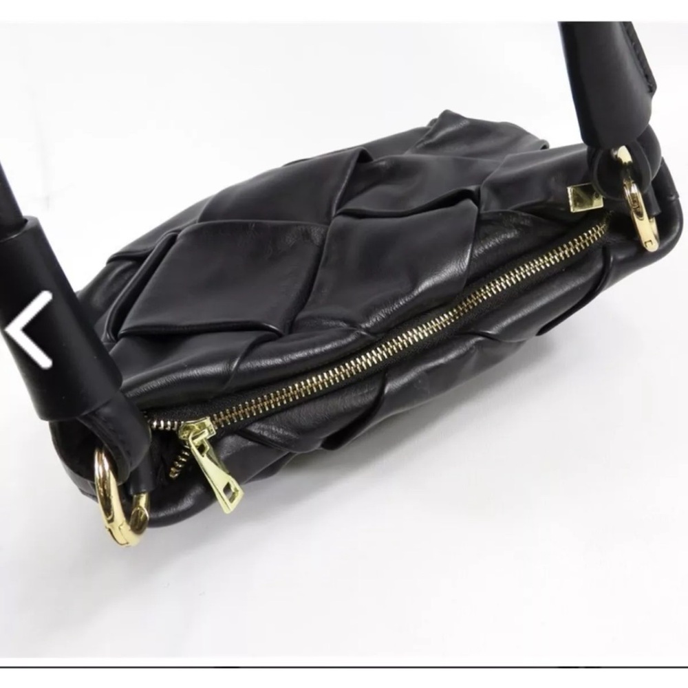 Valentina Fiore Italian Black Leather Taupe Woven Bag Perfect Condition. - Picture 5 of 15